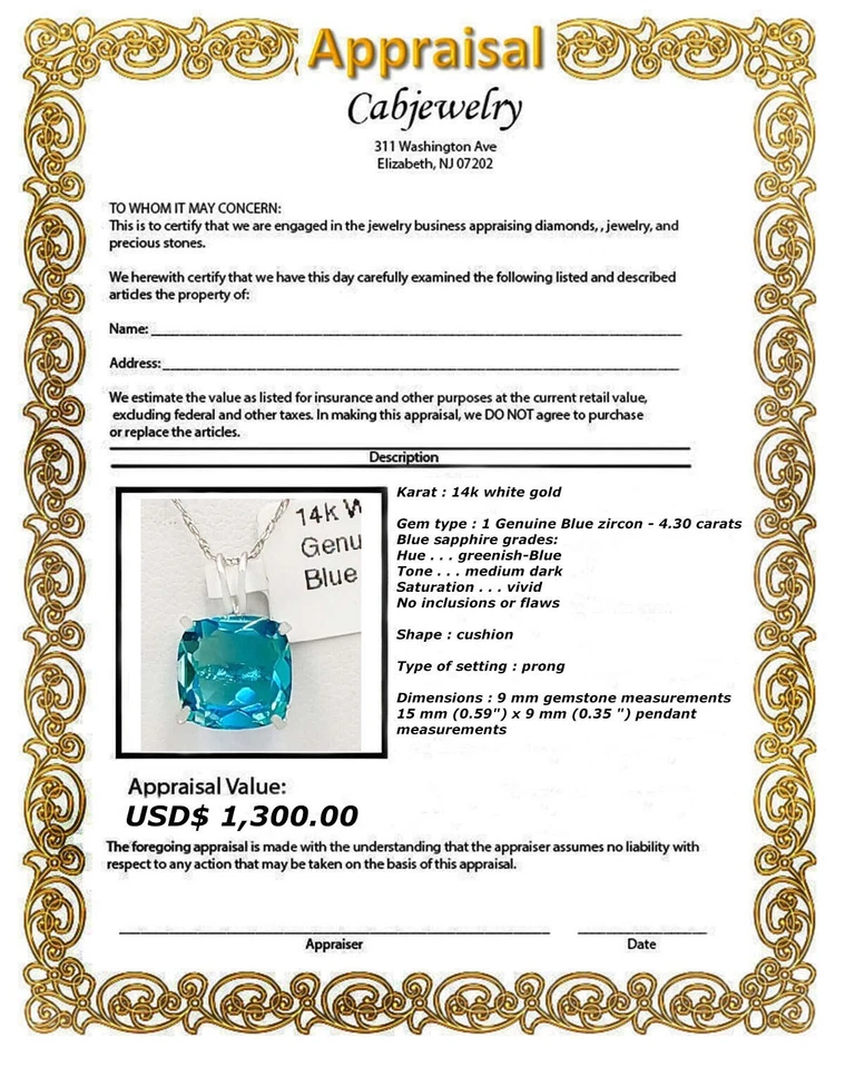 COLGANTE CIRCÓN AZUL ORIGINAL DE 4,30 quilates de oro blanco de 14 quilates - Servicio de tasación gratuito Foto 4 de 4