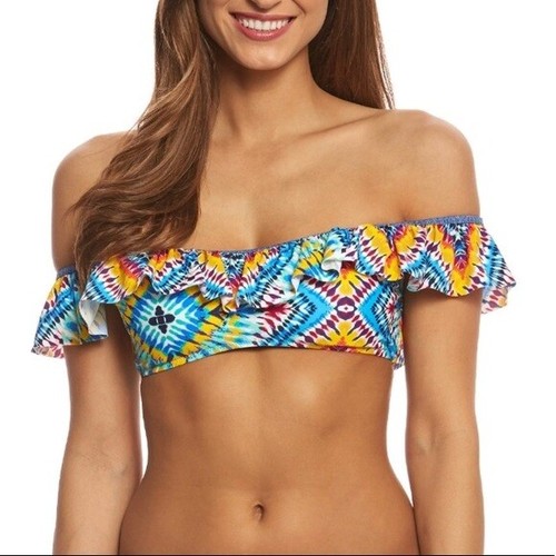 NWT Womens Jessica Simpson Surfside Convertible Ruffle Bikini Top sz Large - 第 1/6 張圖片
