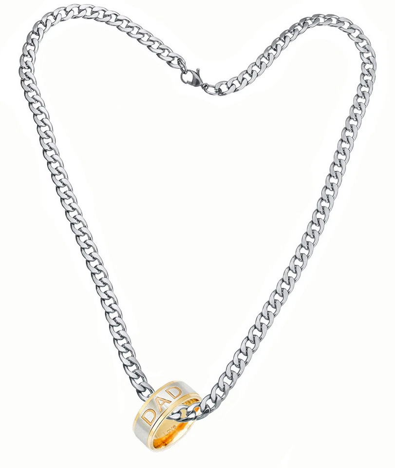 Anillo Love You Dad grabado en oro de 18 quilates del día del padre collar de eslabones de acero inoxidable 569 Foto 4 de 4