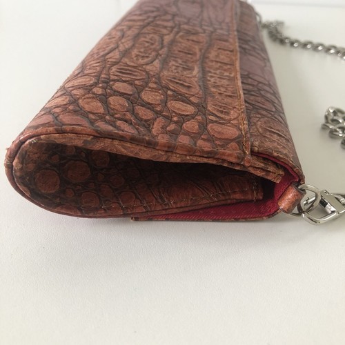 United Colors Of Benetton Handbag Red Brown Animal Print Clutch Shoulder Bag - Picture 5 of 23