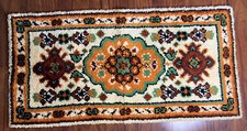 Vintage Latch Hook Rug Floral Brown, Green Thick Rug 27  X 52  