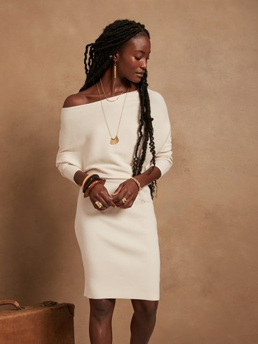 Shoulder Sweater Dress Transition Cream 