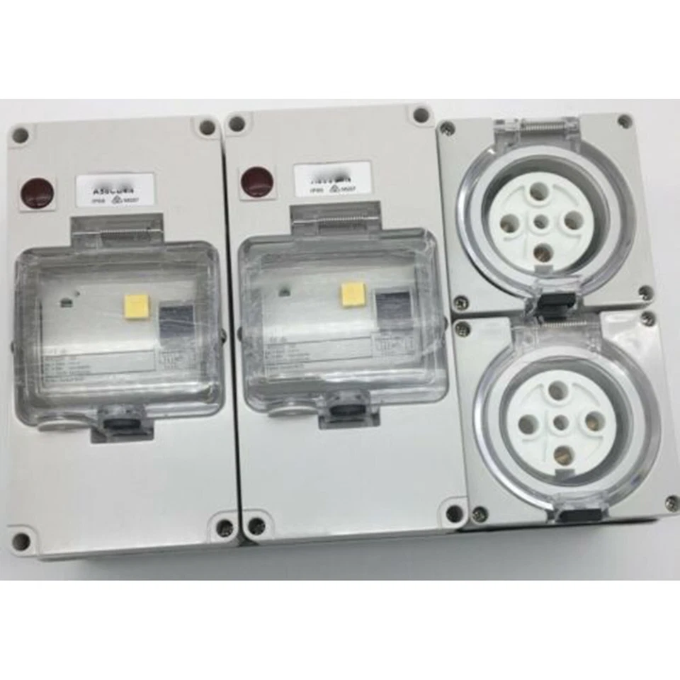 2 x 32 Amp 5 Pin Toma de corriente Trifásico IP66 RCD Punto de alimentación protegido Foto 3 de 4