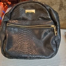 BCBG Paris Mini Backpack Metallic Faux Snake Skin/Leather Purse Black very nice