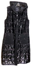 Amar Moda Women Us Size M/l Black Glossy Quilted Hooded Long Vest