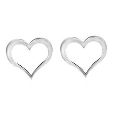 Romantic Wavy Open Loving Heart .925 Sterling Silver Stud Earrings