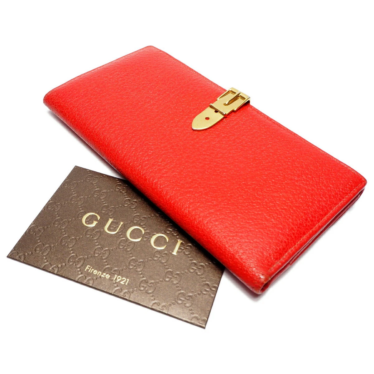 Portefeuille long pliant GUCCI OLDGUCCI avec clip de ceinture crochet cuir de veau vintage or rouge
