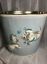 VTG  KITTENS Waste Paper Basket Blue JV REED & CO Louisville KY USA 1950’s-60’s