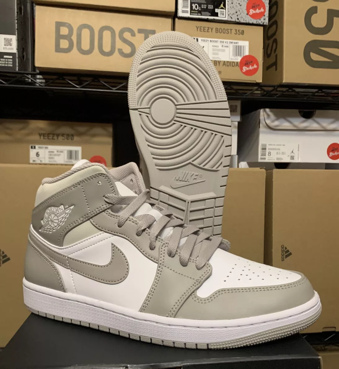 Nike Air Jordan 1 Mid Linen College Grey Shoes 554724-082 Men's Sizes 9.5-10