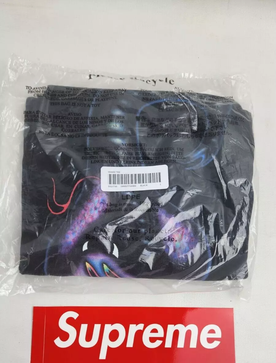 T shirt Supreme Snake noir homme taille GRAND SS21 Deadstock NEUF + BOGO