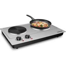 CUSIMAX 1800W Double Hot Plate, Stainless Steel Silver Countertop Burner