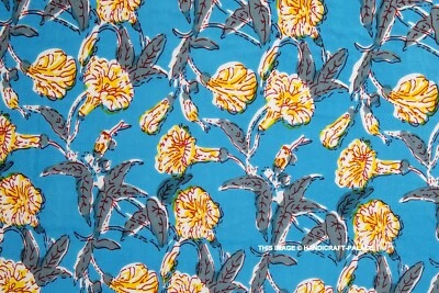 5 Yard Tela De Algodón Impresa A Mano Con Flores Indianas Para Manualidades - Imagen 1 de 3