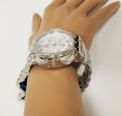 NEW MICHELE SILVER,51 DIAMONDS,.95 CTW THICK,CHRONO BRACELET WATCH 
