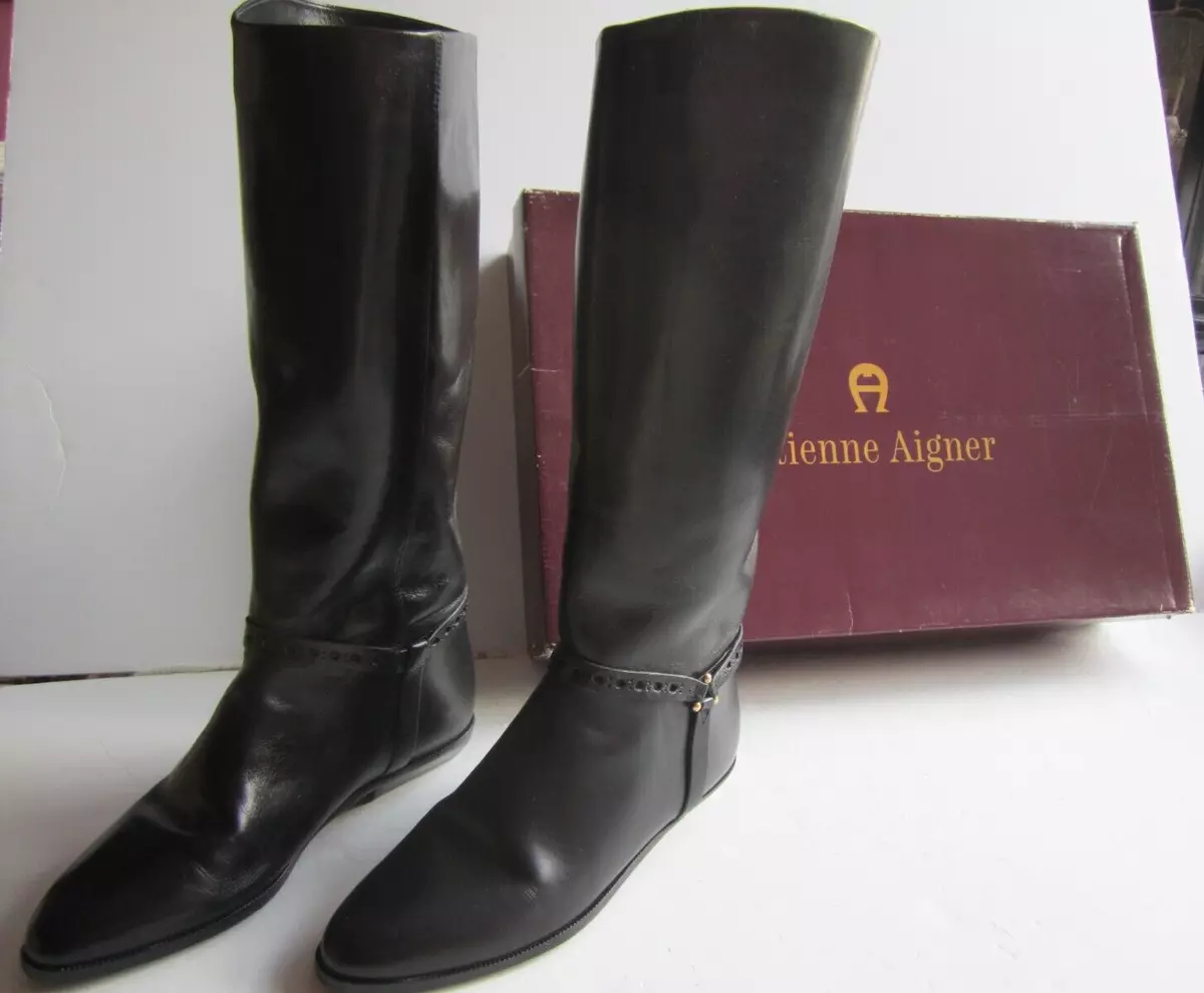 Black Etienne Aigner Leather Boots Size 6 1 2 M Style Alexis I eBay