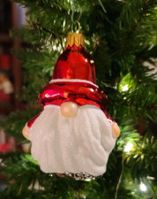  WOW RED GNOME GLASS CHRISTMAS TREE ORNAMENT 