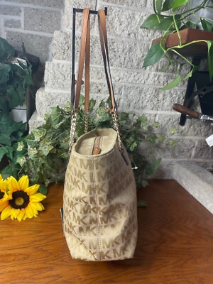 MICHAEL KORS E/W CHAIN LOGO SIGNATURE TOTE SHOULDER HANDBAG PURSE