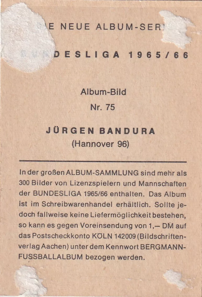 Bergmann series football 1965 1966 65 66 no. 75 J rgen Bandura glued