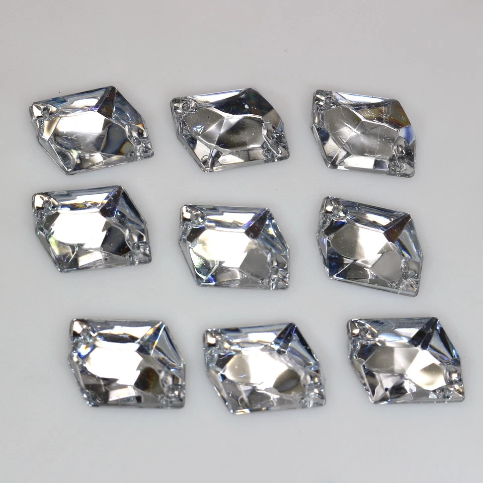 100 Clear Flatback Acrylic Irregular Rhinestone Button 13X18mm Sew on beads - Image 4 of 4