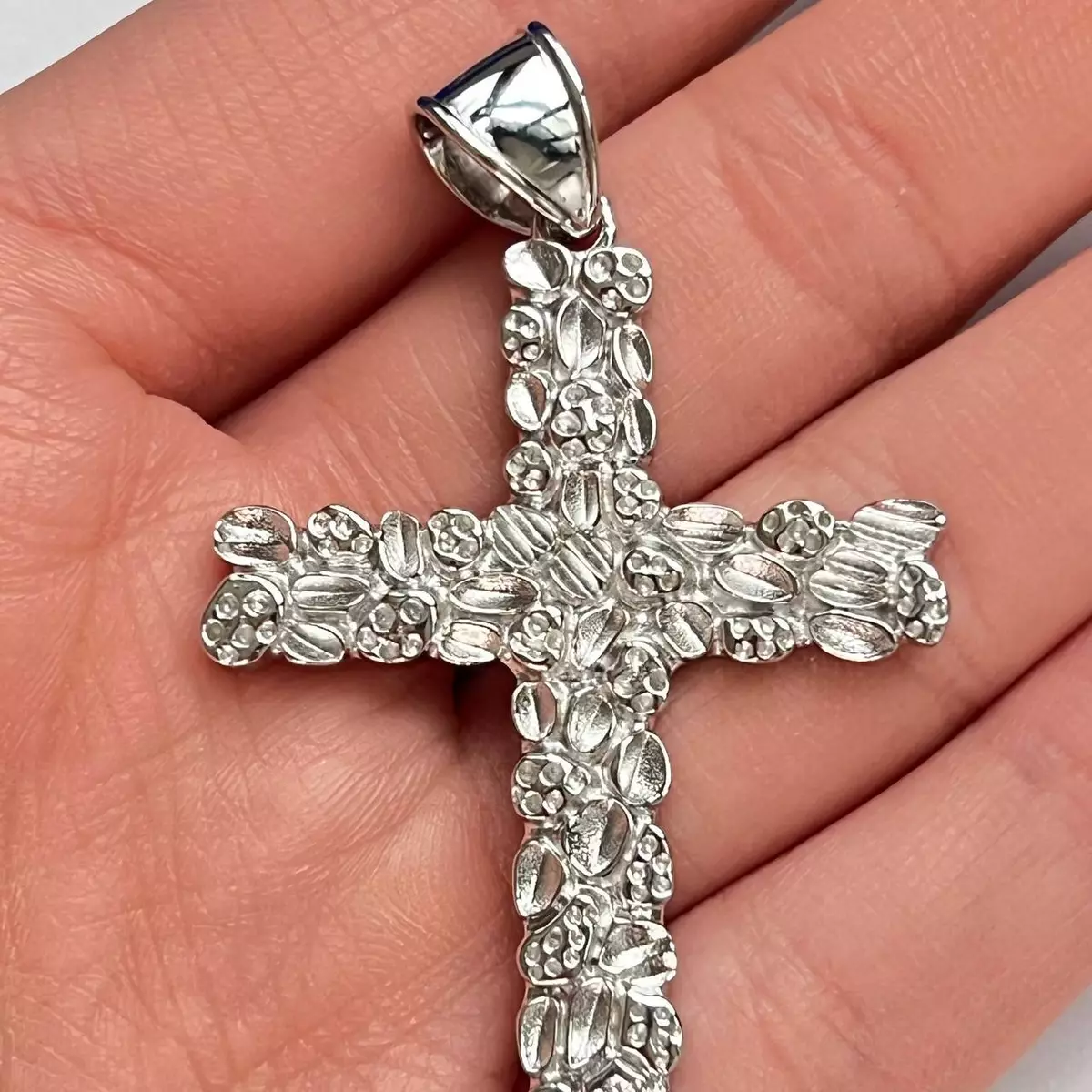 Mens Real Solid 925 Sterling Silver Nugget Cross Pendant Crucifix