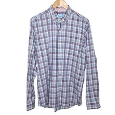 J McLaughlin Modern Fit Button Down Plaid Shirt Mens Size L Pink Blue Pastel