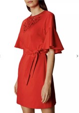 Karen Millen Red Cut Work Belted Summer Dress U.K. 10