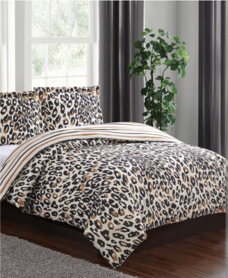 New Pem America Leah 3-Piece Full/Queen Comforter Set Reversible New Leopard 