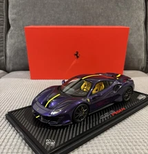 1/18 BBR Ferrari 488 Pista Purple/ Black Yellow Stripe With Carbon Base Limited
