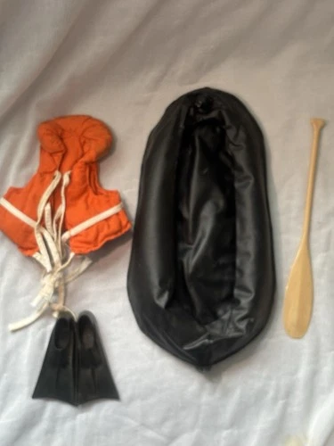 Vintage GI Joe 1964 Navy Attack Raft Life Jacket Oar  Flippers Fins Accessories