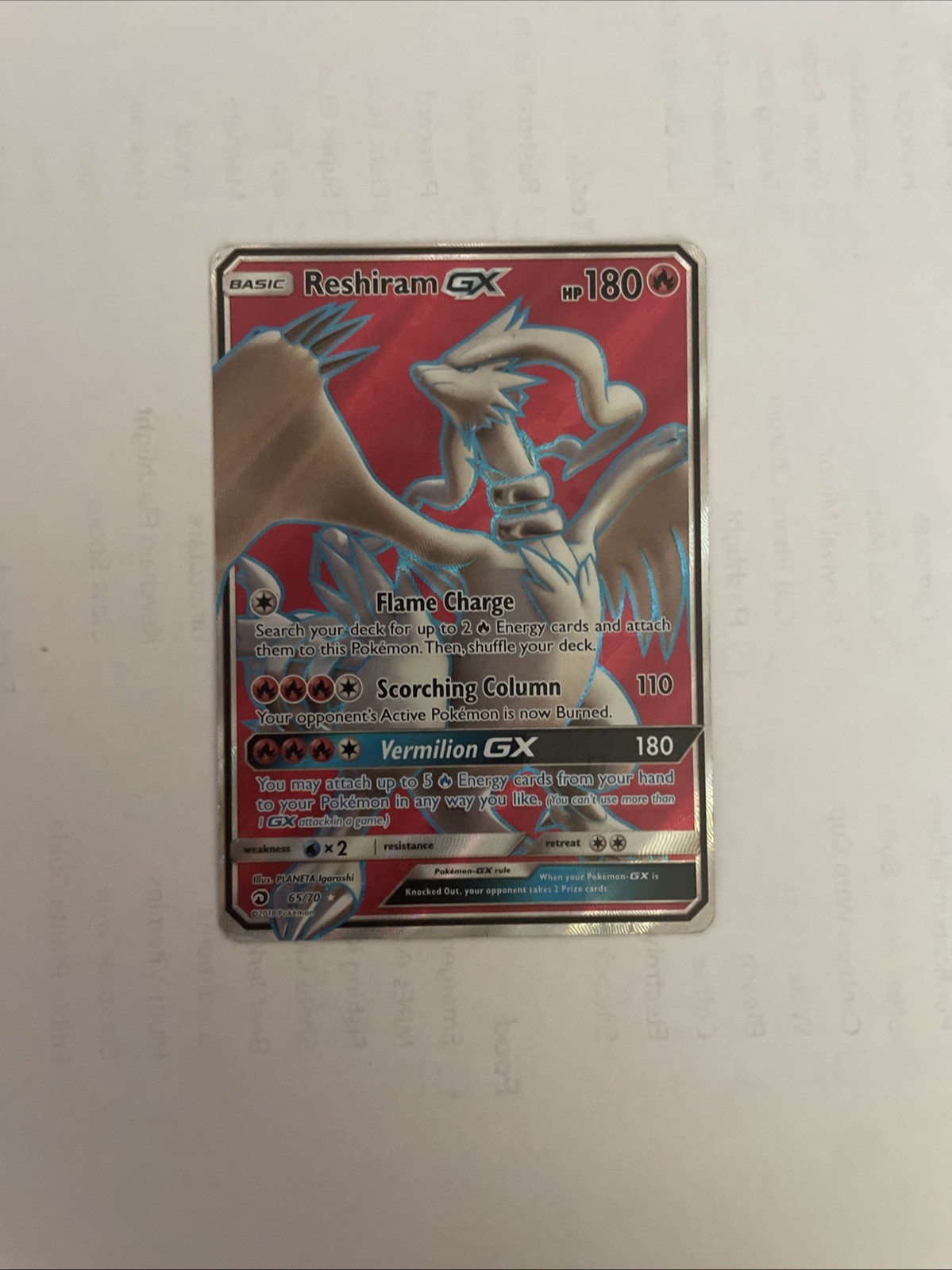 Pokemon Reshiram GX Dragon Majesty 65/70 Ultra Rare Full Art SM Holo HEAVY PLAY