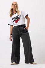 Yours Curve Women's Plus Size Pleated Wide Leg Jeans