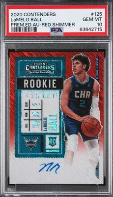2020 Contenders PSA 10 Lamelo Ball /5 Red Shimmer Prizm Rookie Auto RC Jersey #