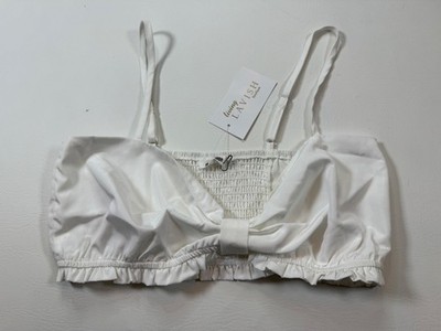 NWT Day + Moon White Ruched Smocked Crop Top Adjustable Straps (S201)