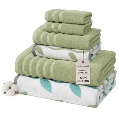 Modern Threads Organic Vines 6Piece 100% Cotton Towel Set   Yarn Dyed Jacquar...