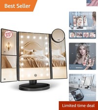 Sleek Trifold Makeup Mirror with Bright LED Lights - Perfect for Home & Travel
