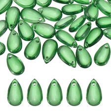 50Pcs Crystal Teardrop Beads, Top Drilled Charm Czech, Transparent Dark Green