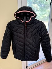 Girls Columbia Black Hooded Puffy Puffer Jacket Youth Kids Size Large 14/16 