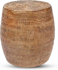 KOUBOO La Jolla Round Rattan Stool Side Table Extra Seating Patio 18"