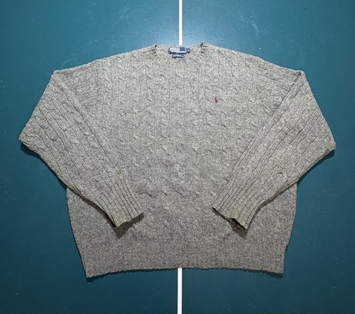 Vintage Polo Ralph Lauren Cable Knit Sweater Mens Large Gray Lambswool Fisherman - Image 1
