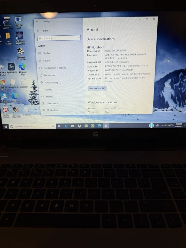 Ноутбук HP 15-AF113CL 15 дюймов ноутбук AMD A8 6 ГБ RAM с зарядным устройством прочитайте описание - Изображение 3 из 4