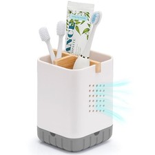 Boperzi Toothbrush and Toothpaste Holder with Bamboo Divider for White gray