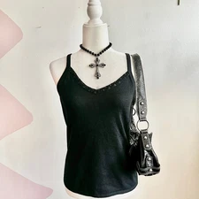 Vintage Black Sequin Tank Top, Goth Whimsigoth Grunge Indie Sleaze Small