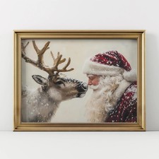 Santa Claus Reindeer Winter Wonderland Christmas Art Poster