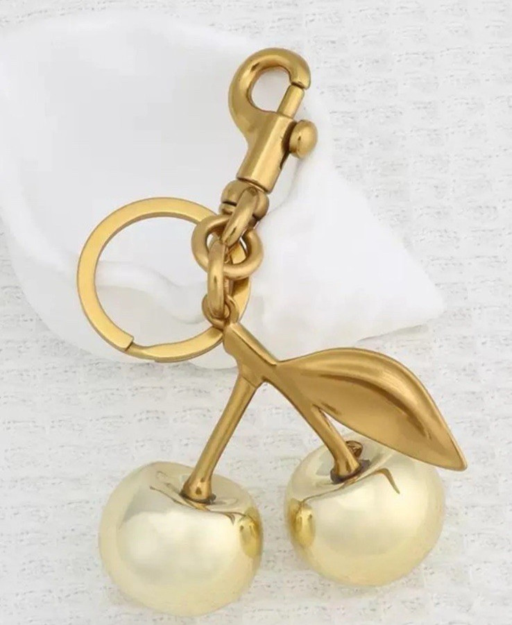 Gold Cherry Bag Charm Keychain with Dustbag