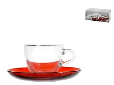 6er Pack Kaffeetassen Glas flach rot cl 09-98171 transparent Pasabahce