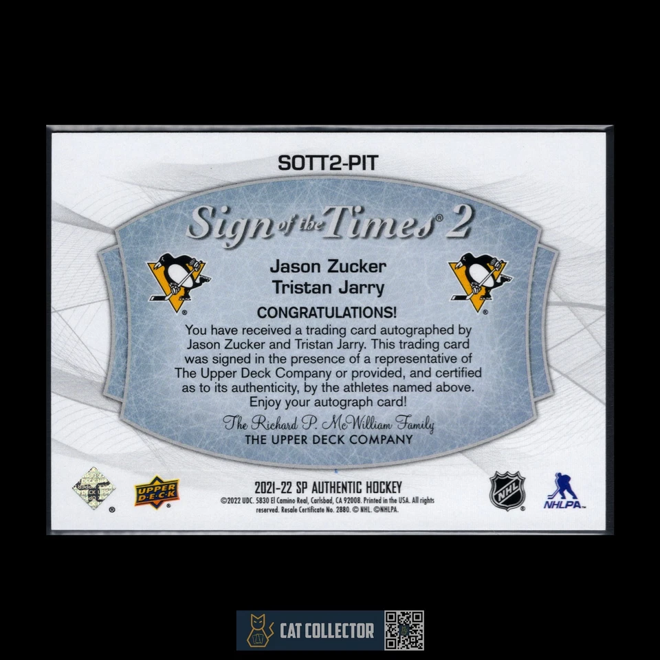 2021-22 SP Authentic J. ZUCKER / T. JARRY #SOTT2-PIT Sign of the Time 2 /25 - Image 4 of 4
