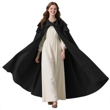 Renaissance Hooded Cloak for Women Men Adult Medieval Cape for Renfaire Black