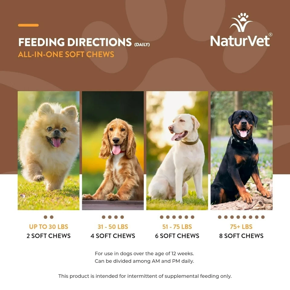 Vitaminas digestivas todo en uno para piel y pelaje NaturVet suaves masticables para perros 120 ct Foto 3 de 4