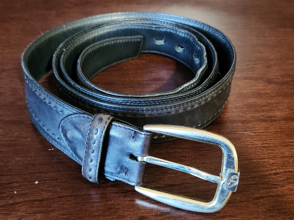 Cinturón Brioni Hecho a Mano Para Hombre Cuero Italiano Negro Hebilla Dorada Talla 46 Foto 2 de 4