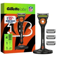 Gillette Labs Mens Special NFL Bengals Edition Shaving Razor with 4 Refills and