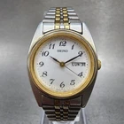 Seiko Watch Women 25mm White Dial Two Tone Daydate 7n43-0011 Round New BatteryBA